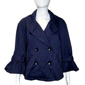 Live A Little Cropped Trenchcoat Size XL Navy 3/4 Sleeve A-Line Sailor Jacket